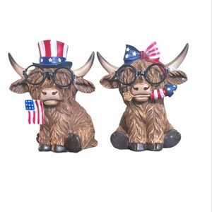 NWT Hobby Lobby Patriotic Highland Cow Figurines (Set Of 2)